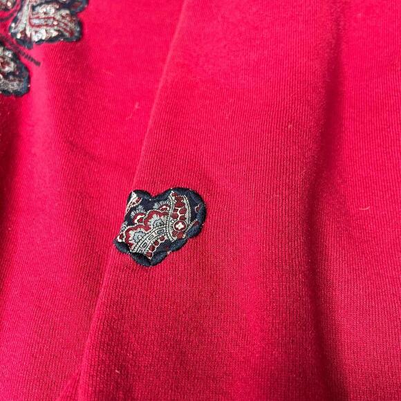 Vintage 90s Fruit of the Loom Red Sweatshirt XL USA Made Paisley Heart Patchwork - Picture 9 of 10